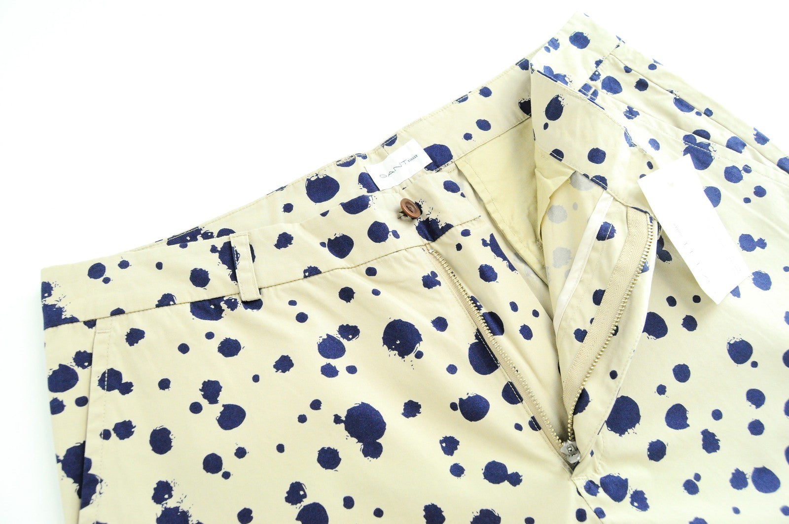 GANT Mens Brown Cotton Shorts 48 Dot Print Casual Slit Pocket Lightweight