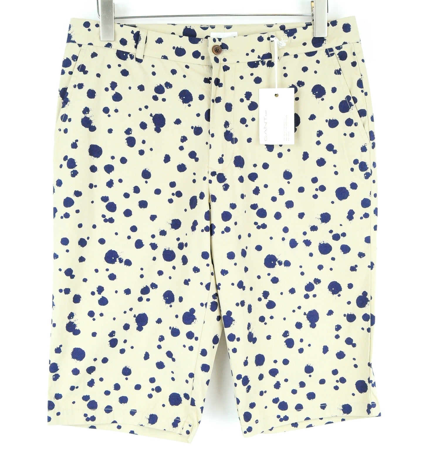 GANT Mens Brown Cotton Shorts 48 Dot Print Casual Slit Pocket Lightweight