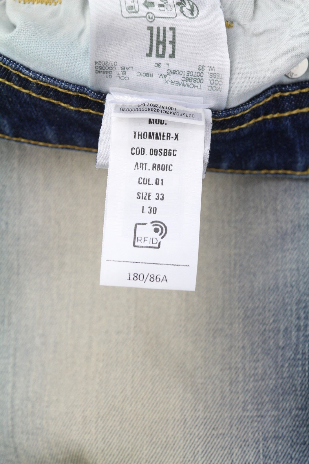 DIESEL Thommer-X R80IC Men Jeans W33/L30 Slim  Low Waist Distress Blue RRP€250