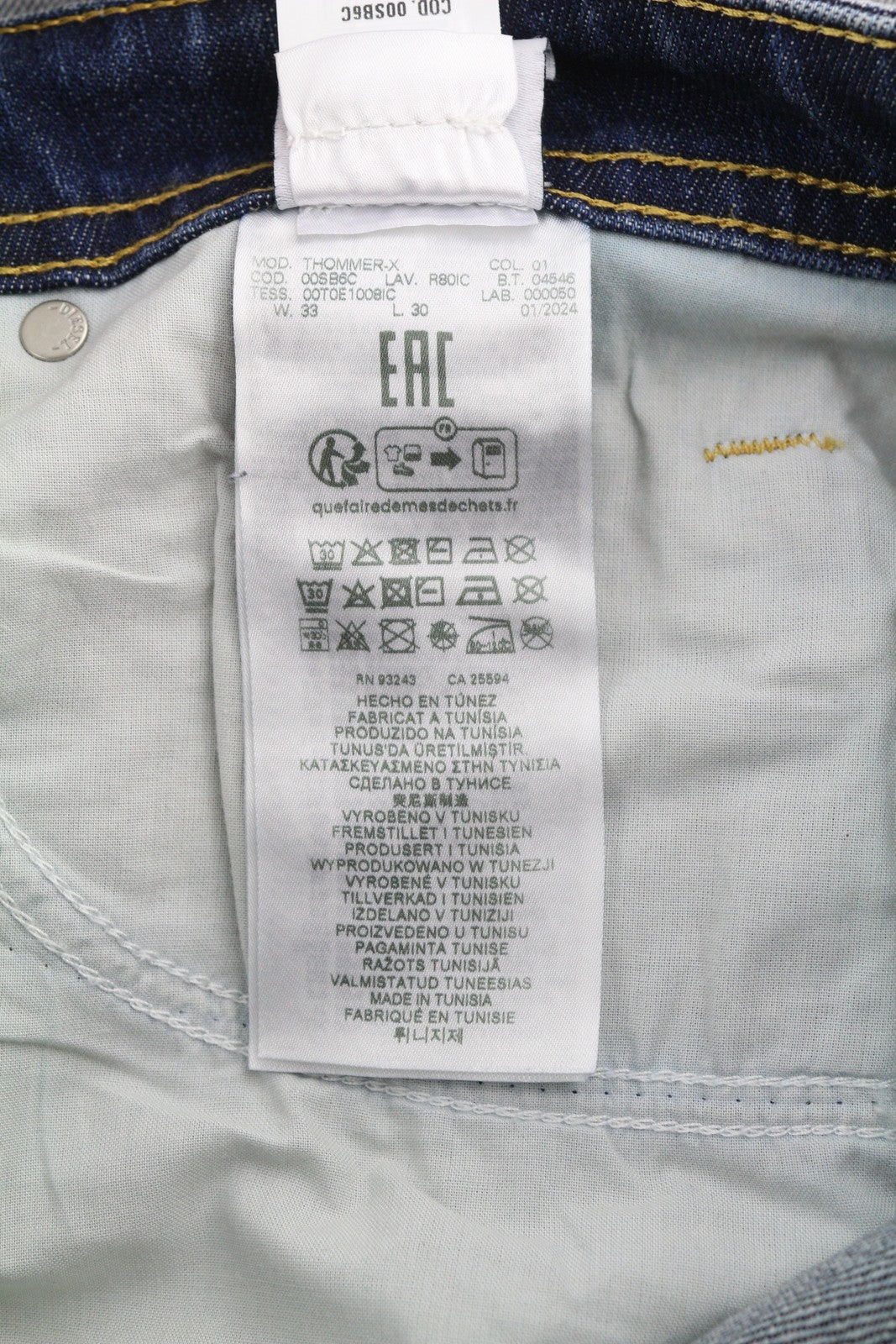 DIESEL Thommer-X R80IC Men Jeans W33/L30 Slim  Low Waist Distress Blue RRP€250