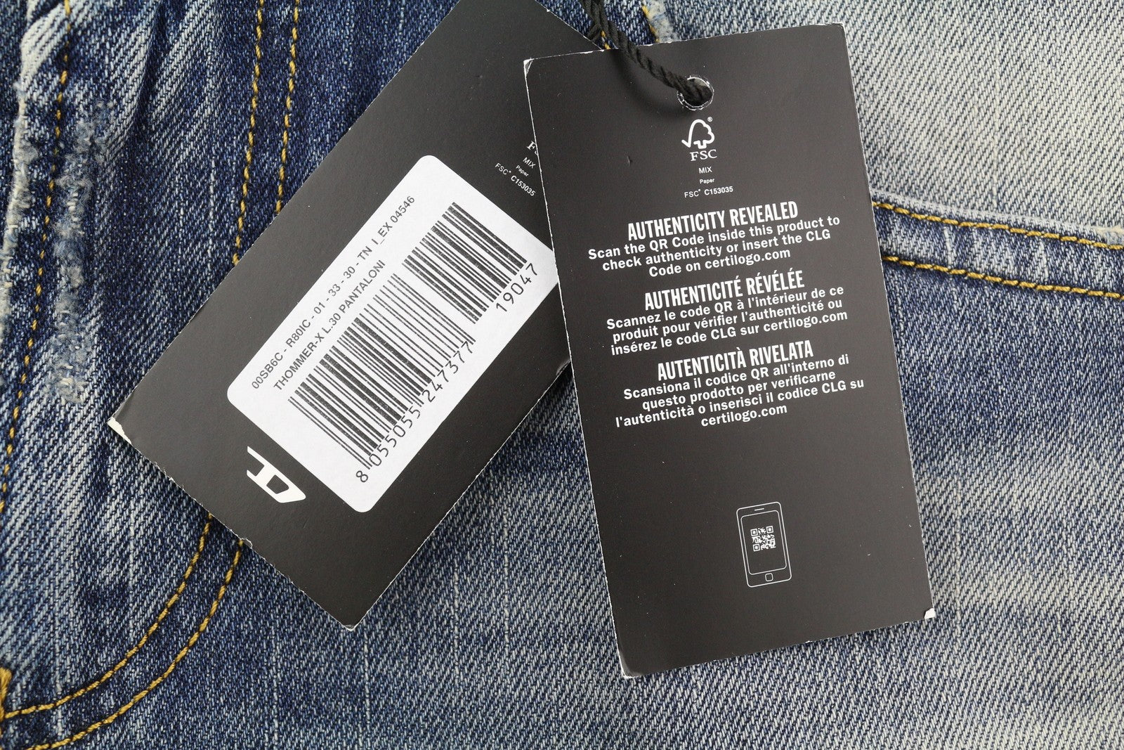 DIESEL Thommer-X R80IC Men Jeans W33/L30 Slim  Low Waist Distress Blue RRP€250