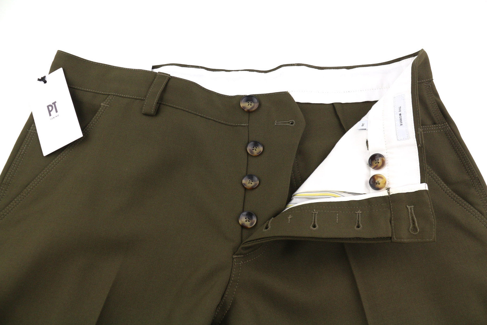 PT TORINO The Worker Men Trousers W36 Brown Fleece Wool Blend Tapered Buttoned