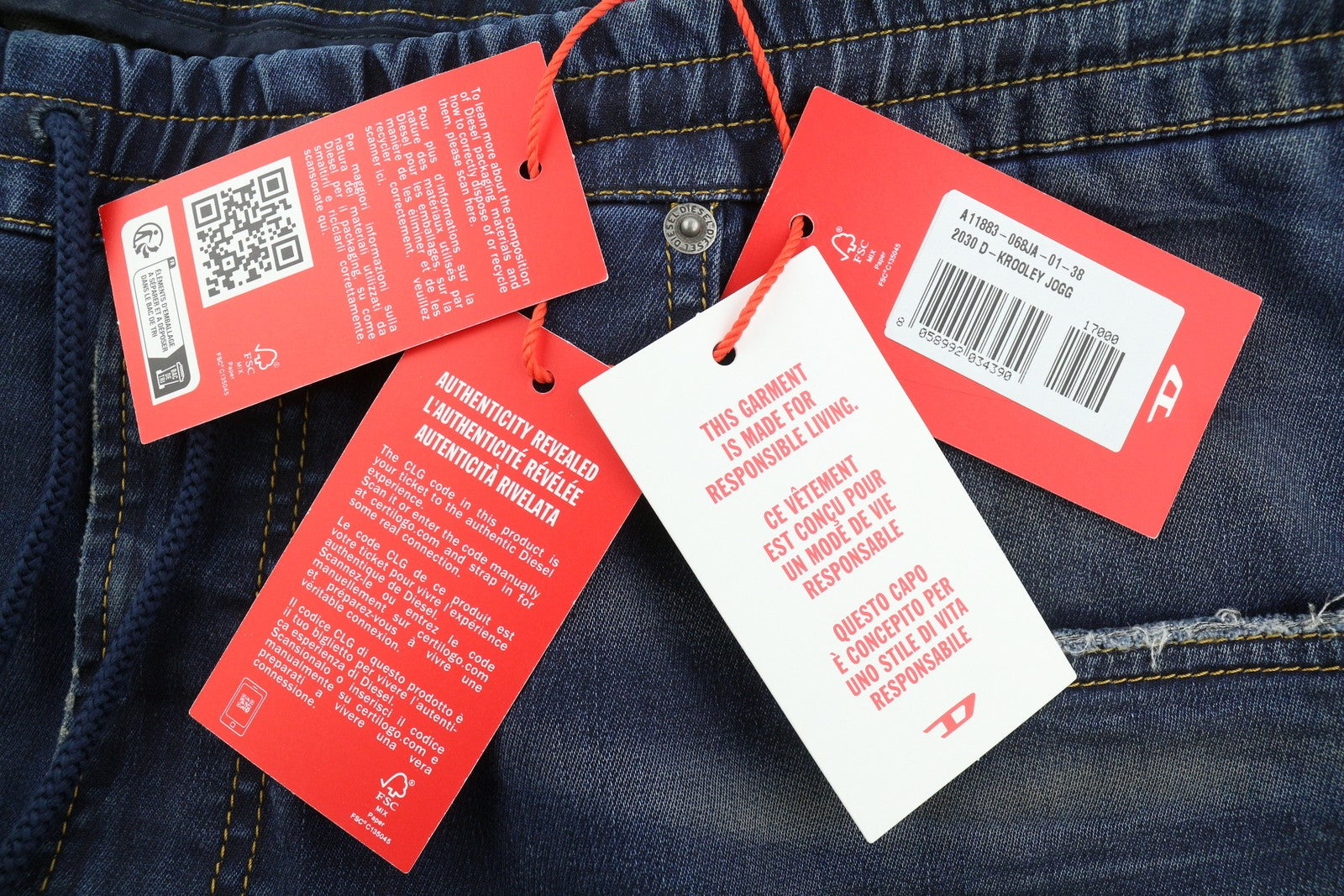 DIESEL 2030 D-Krooley Jogg 068JA Men Jeans W38 Drawstring Waist Blue RRP€325