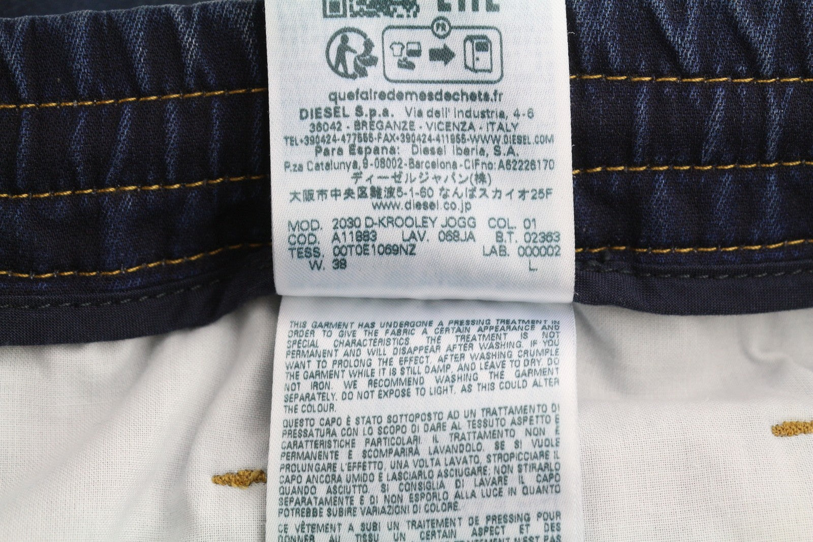 DIESEL 2030 D-Krooley Jogg 068JA Men Jeans W38 Drawstring Waist Blue RRP€325