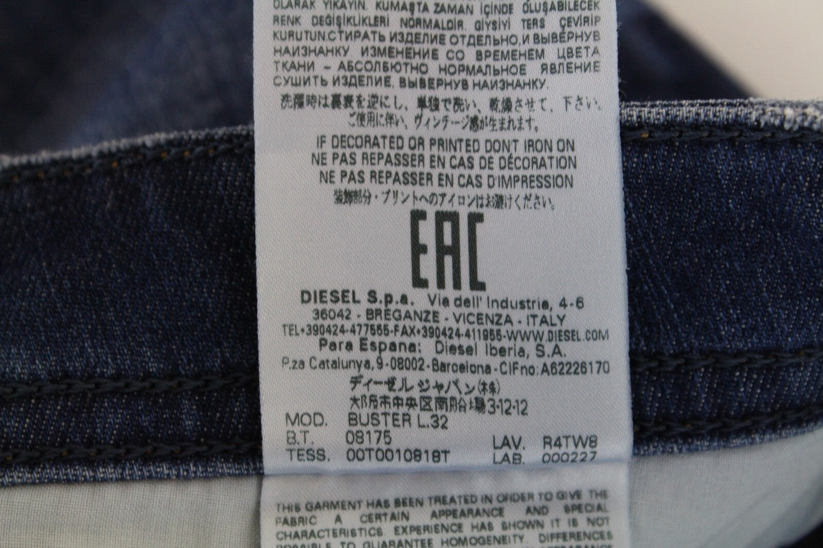 DIESEL Buster R4TW8 Men's Jeans W29/L32 Slim Tapered Blue Stretch Cotton Ripped