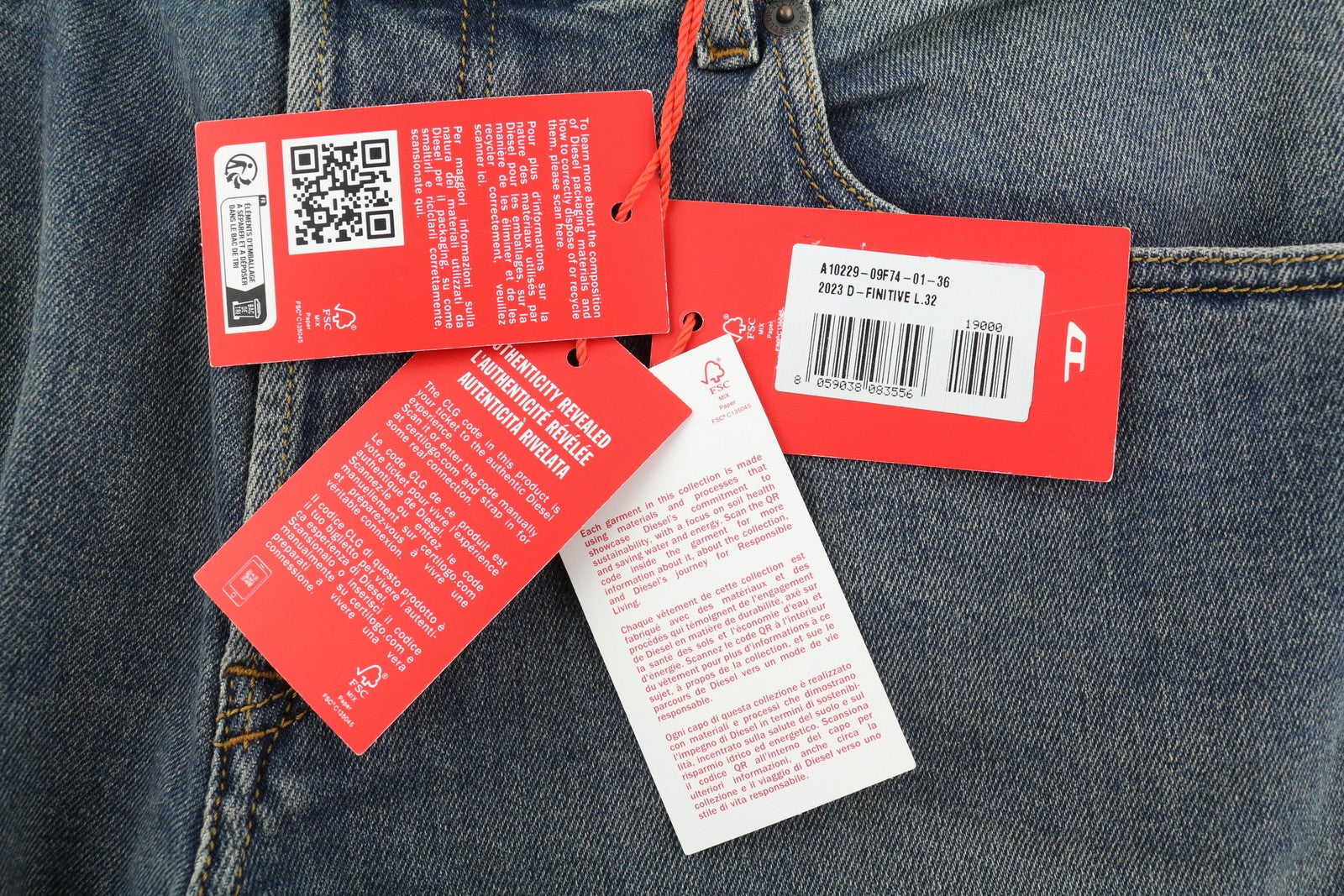 DIESEL 2023 D-Finitive 09F74 Men Jeans W36/L32 Regular Tapered Leg Blue RRP€175