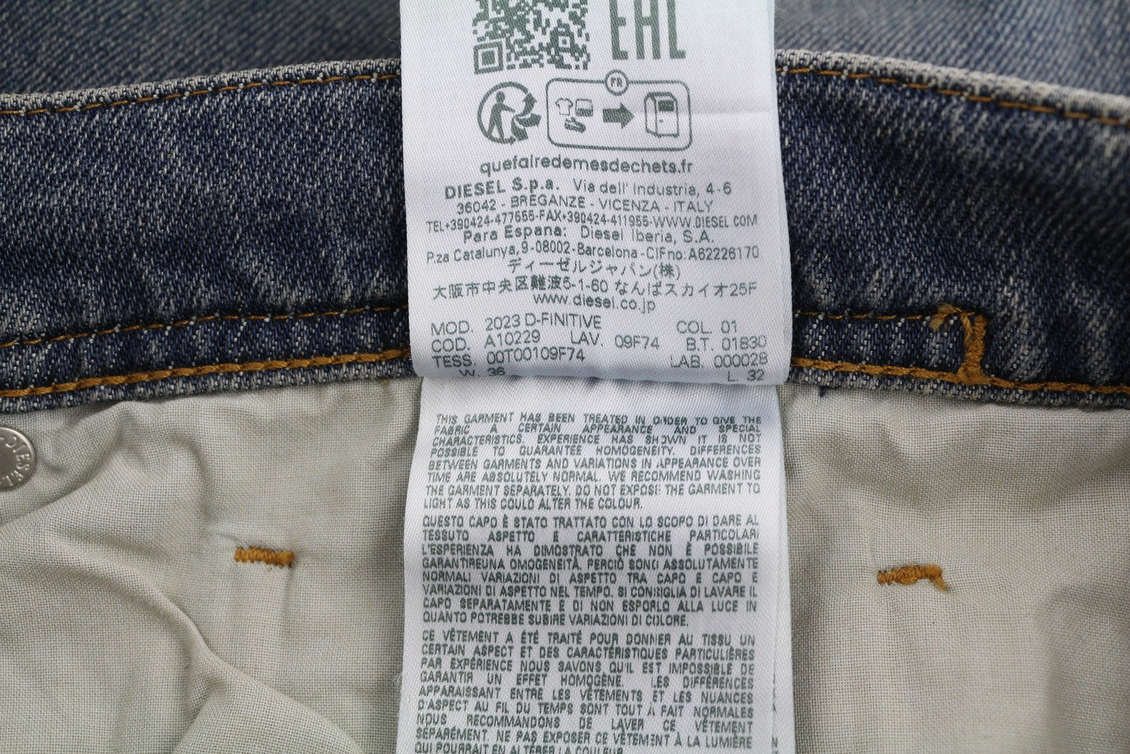 DIESEL 2023 D-Finitive 09F74 Men Jeans W36/L32 Regular Tapered Leg Blue RRP€175