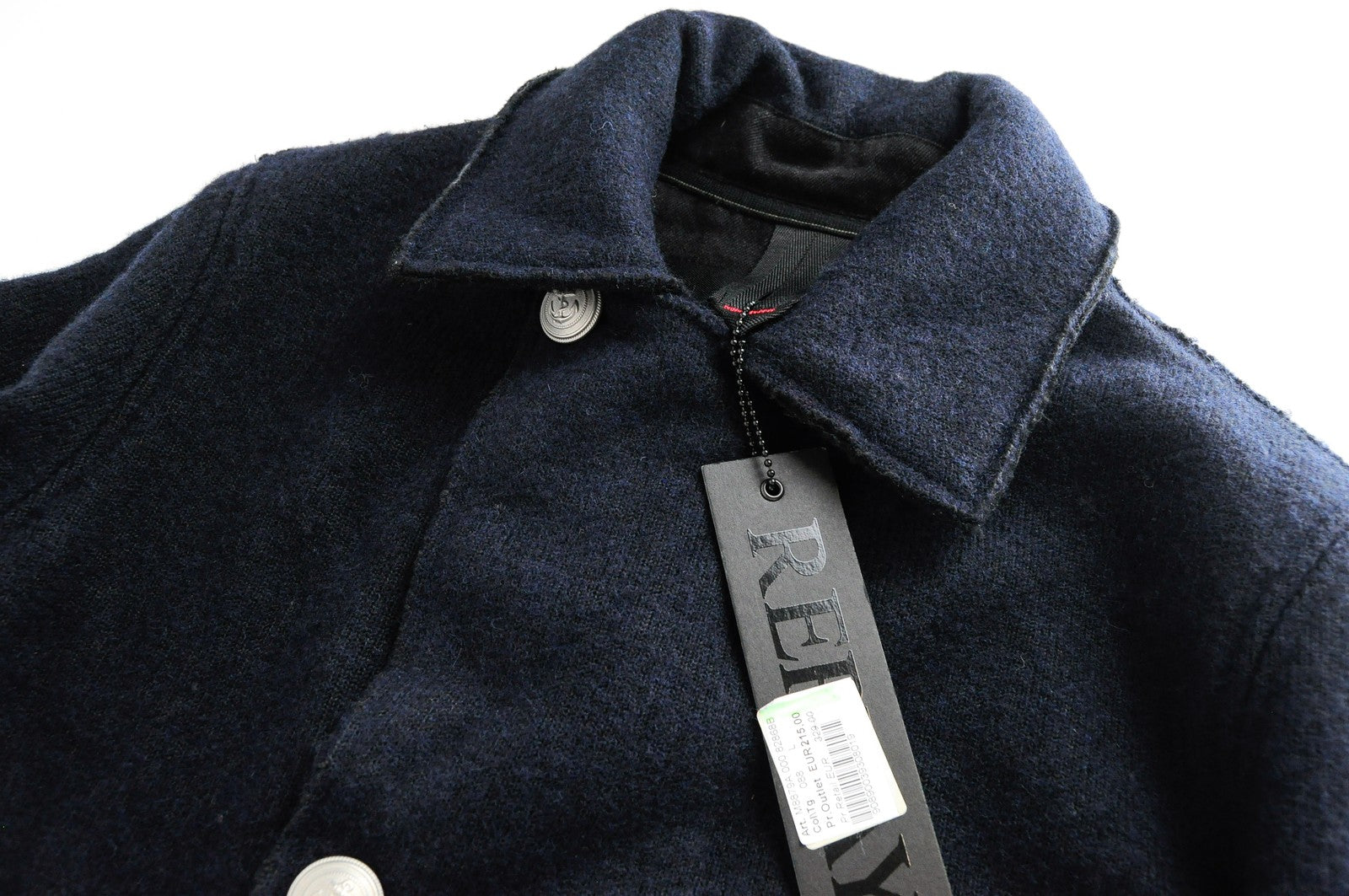 REPLAY Mens Navy Coat L Wool Blend Double-Breasted Lined Smart RRP€329