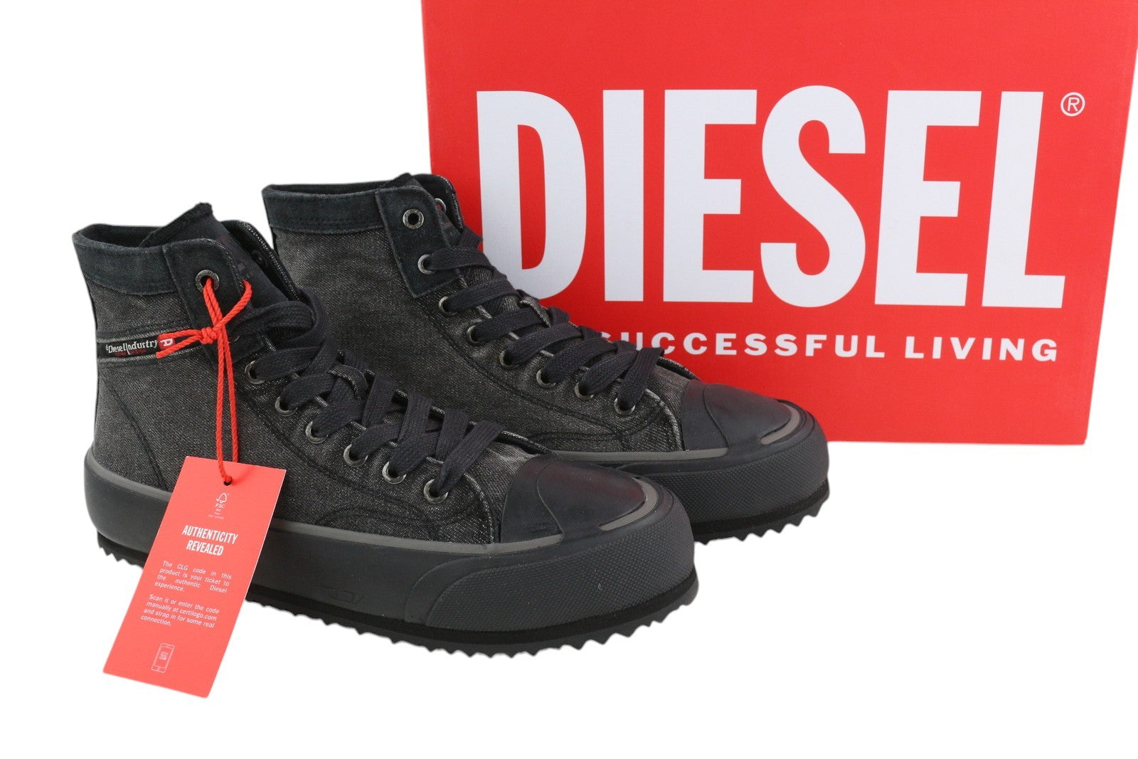 DIESEL S-Principia Mid Mens Sneakers EU41 Black High Lace Almond Toe RRP€160