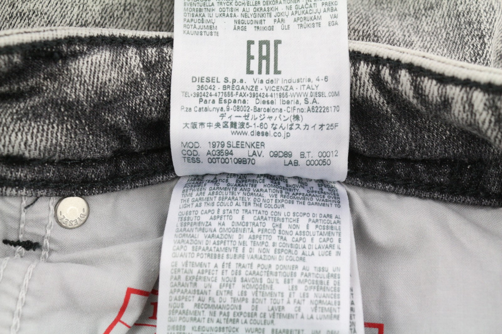 RRP€195 DIESEL 1979 Sleenker 09D89 Mens Jeans W34/L32 Stretchy Skinny Grey