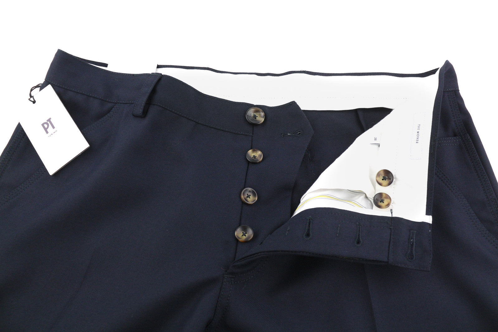 PT TORINO The Worker Men Trousers W38 Fleece Wool Blend Tapered Leg Buttoned