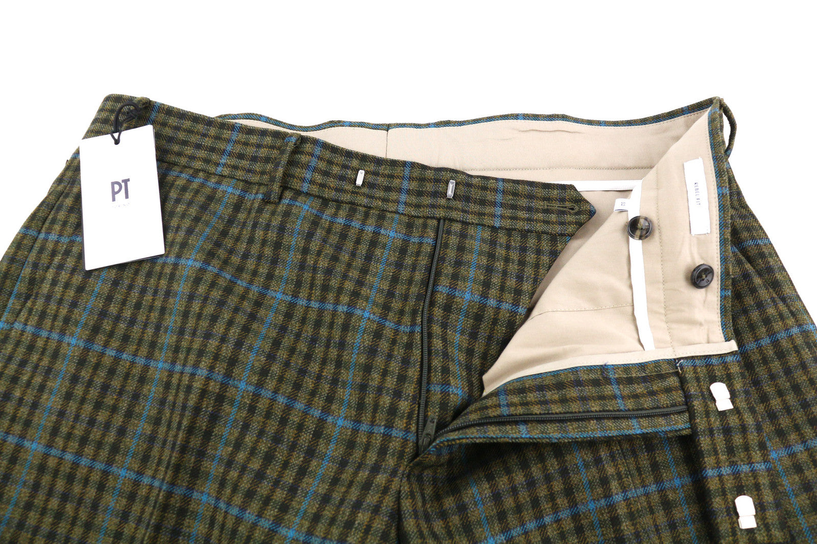 PT TORINO Rebel Fit Men Trousers 52 W36 Fleece Wool Plaid Zipper Tapered Fit