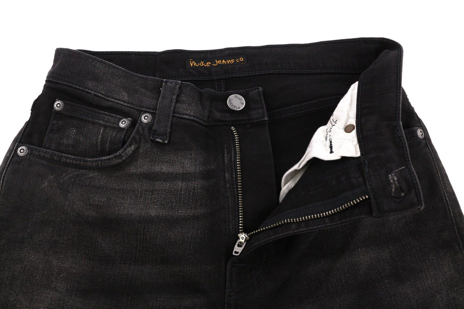 NUDIE Pipe Led Men Jeans W28/L32 Grey Marble Organic Slim Fit Logo Washed Denim