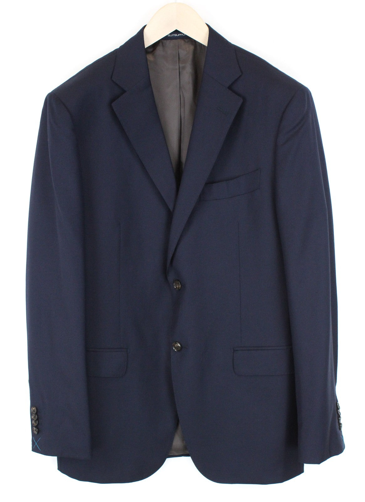 „SUITSUPPLY Napoli“ vyriškas švarkas, UK42L, tamsiai mėlynas, su grynos vilnos pamušalu, klasikinis, vienos krūtinės. 