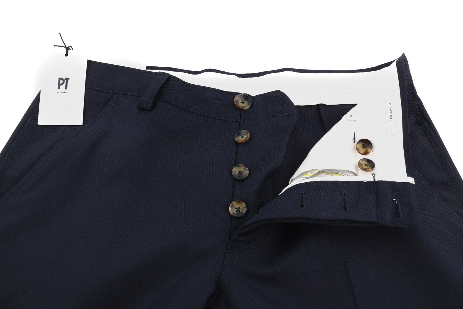 PT TORINO The Worker Men Trousers W34 Fleece Wool Blend Tapered Leg Buttoned