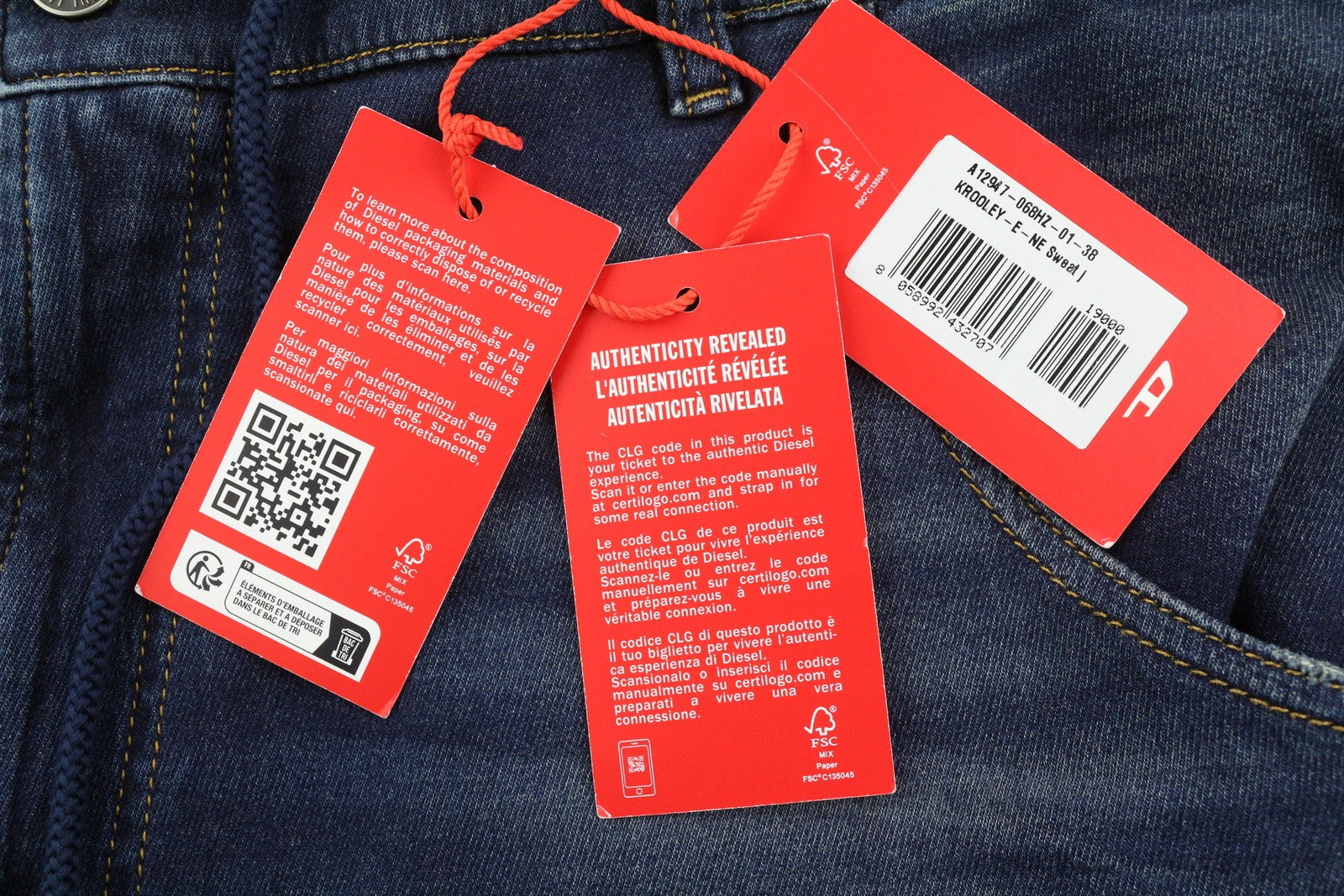 DIESEL Krooley-E-Ne 068HZ Men Jeans W38 Jogg Drawstring Waist Washed Blue RRP295