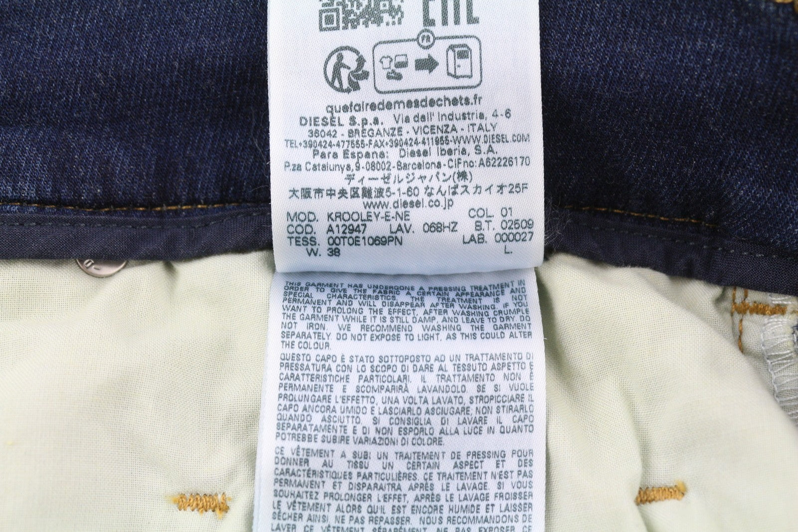 DIESEL Krooley-E-Ne 068HZ Men Jeans W38 Jogg Drawstring Waist Washed Blue RRP295