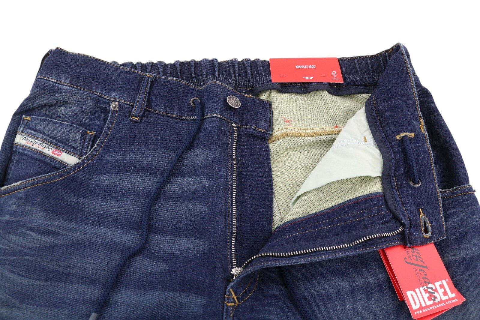 DIESEL Krooley-E-Ne 068HZ Men Jeans W38 Jogg Drawstring Waist Washed Blue RRP295