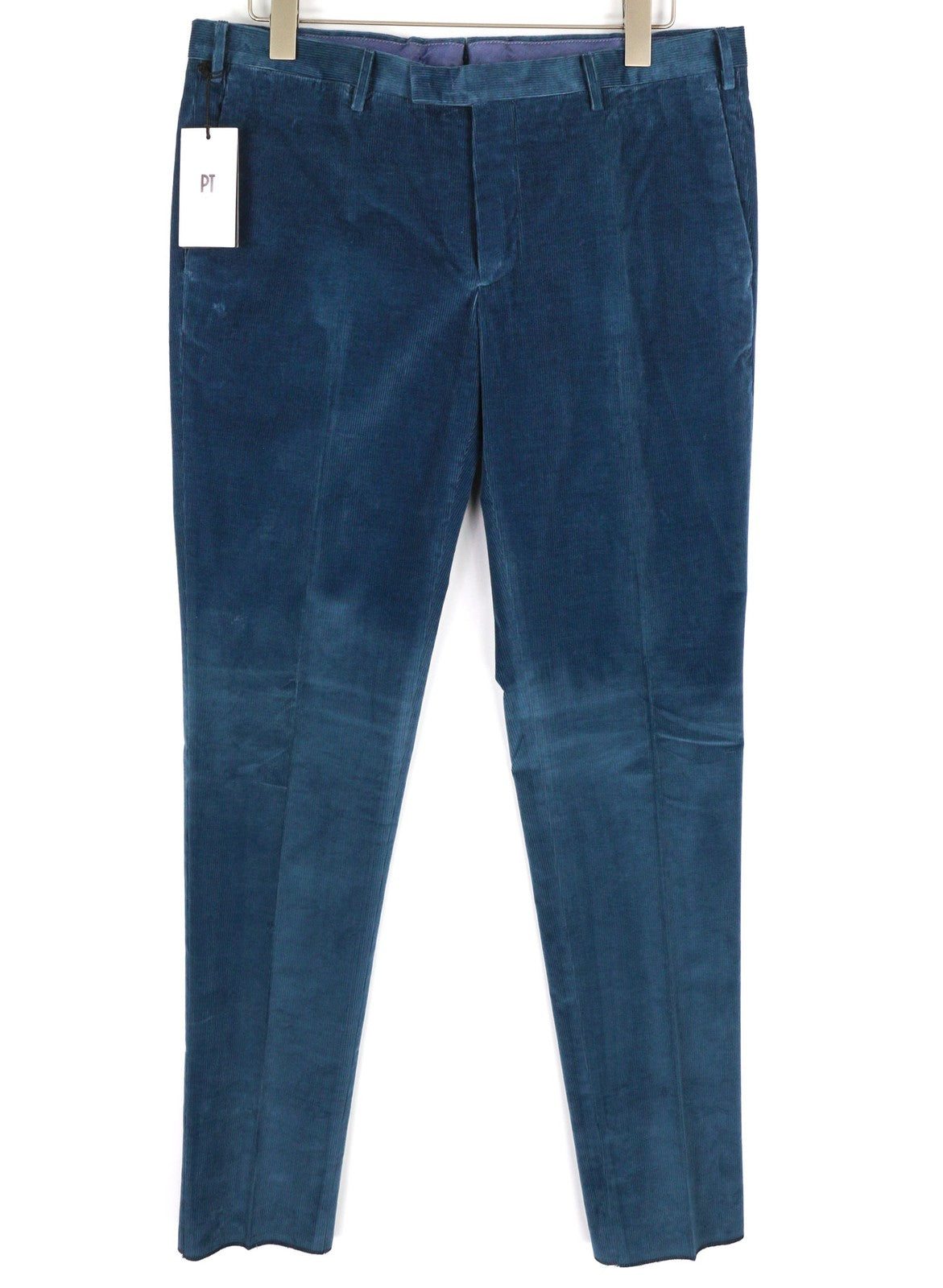 PT TORINO Men Trousers 52 W36 Blue Corduroy Chino Skinny Fit Zipped Logo Pockets