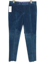 PT TORINO Men Trousers 52 W36 Blue Corduroy Chino Skinny Fit Zipped Logo Pockets