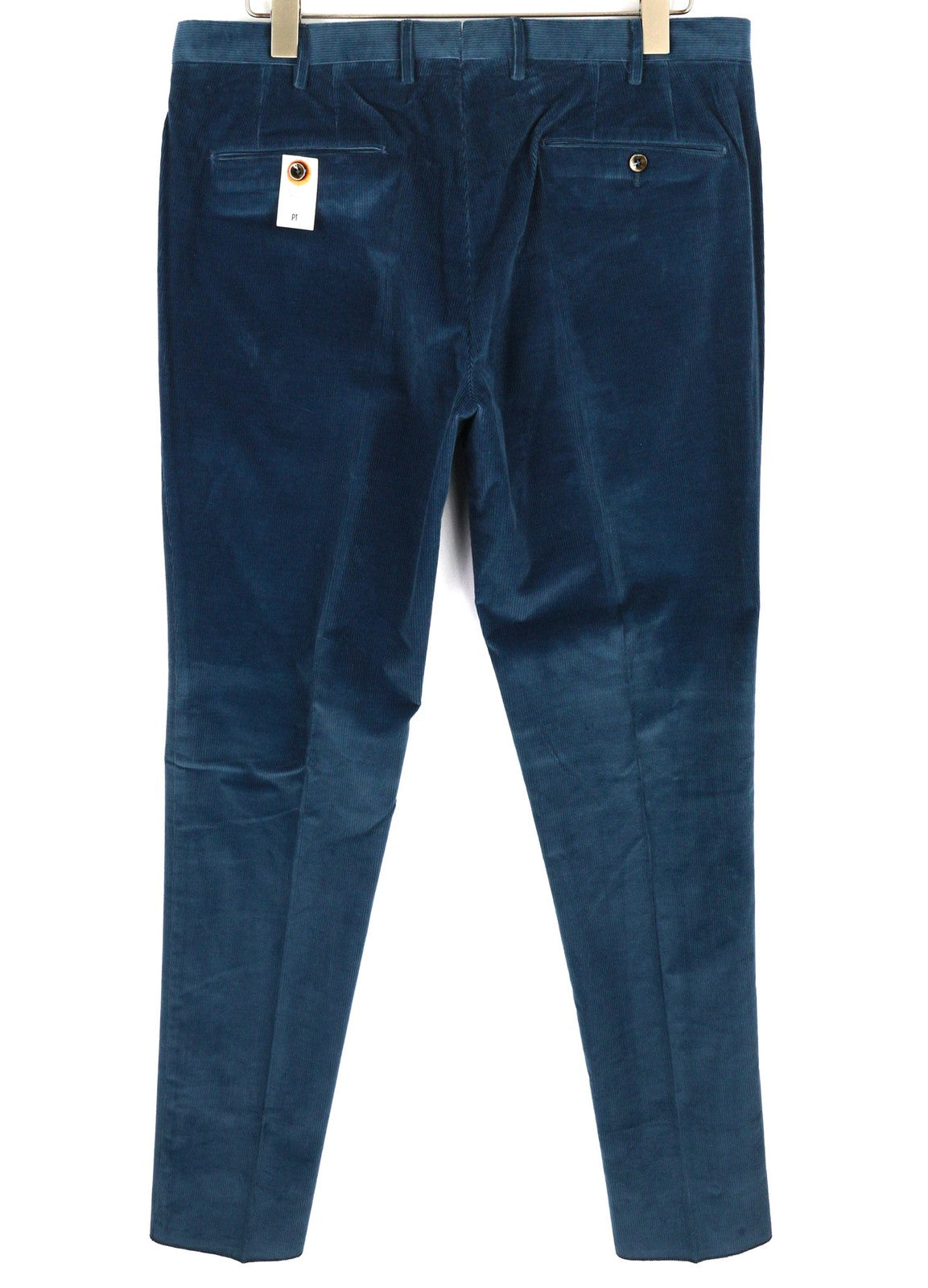 PT TORINO Men Trousers 52 W36 Blue Corduroy Chino Skinny Fit Zipped Logo Pockets