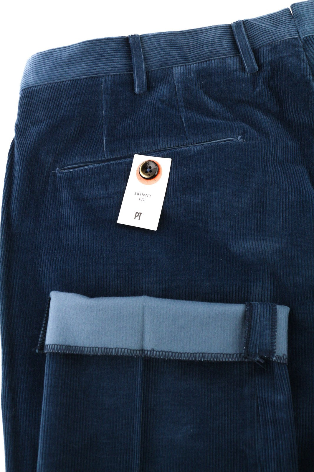 PT TORINO Men Trousers 52 W36 Blue Corduroy Chino Skinny Fit Zipped Logo Pockets