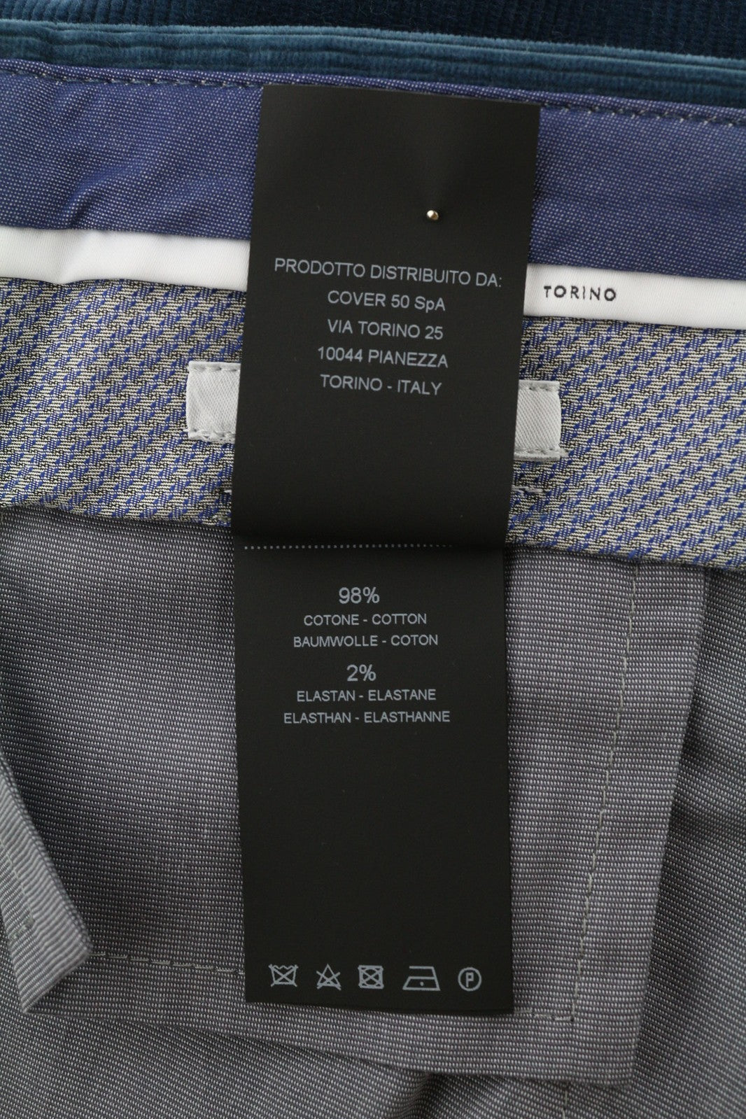 PT TORINO Men Trousers 52 W36 Blue Corduroy Chino Skinny Fit Zipped Logo Pockets