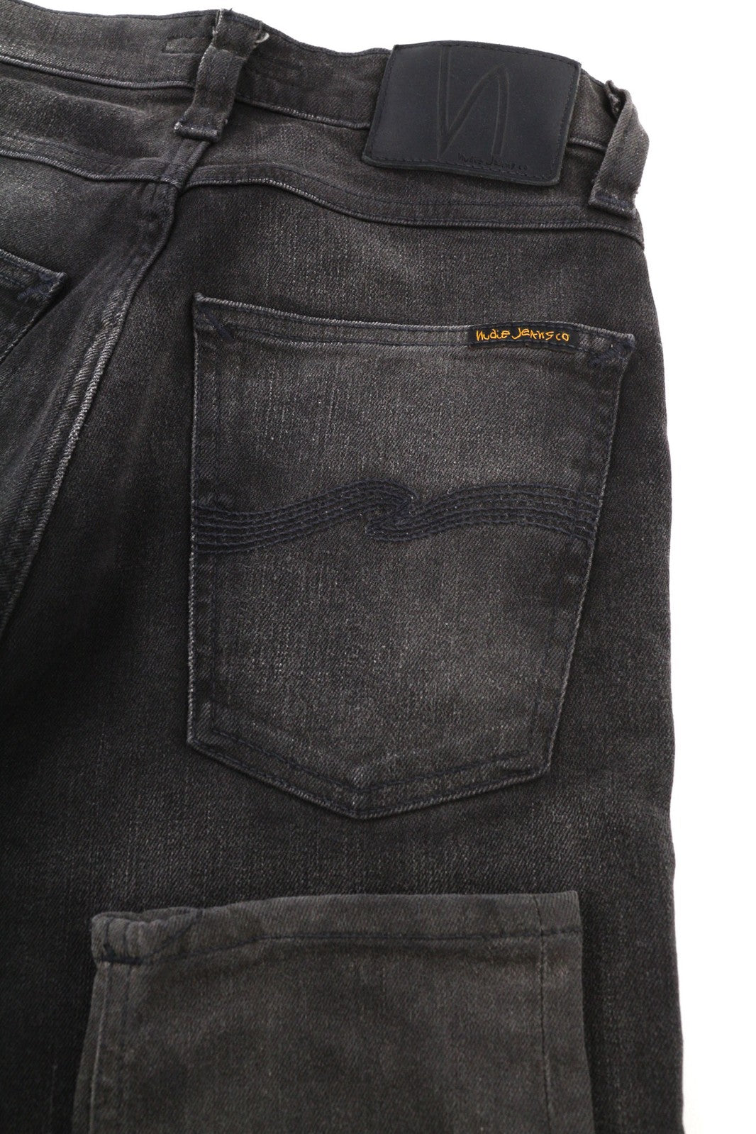 NUDIE Pipe Led Men Jeans W28/L30 Grey Marble Organic Slim Logo Washed Effect