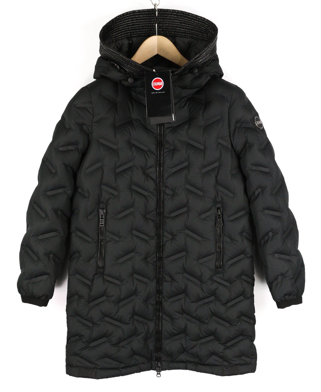 COLMAR 2208 Women Jacket XXS Down Insulated Hooded Zipper Quilted Mid-Length