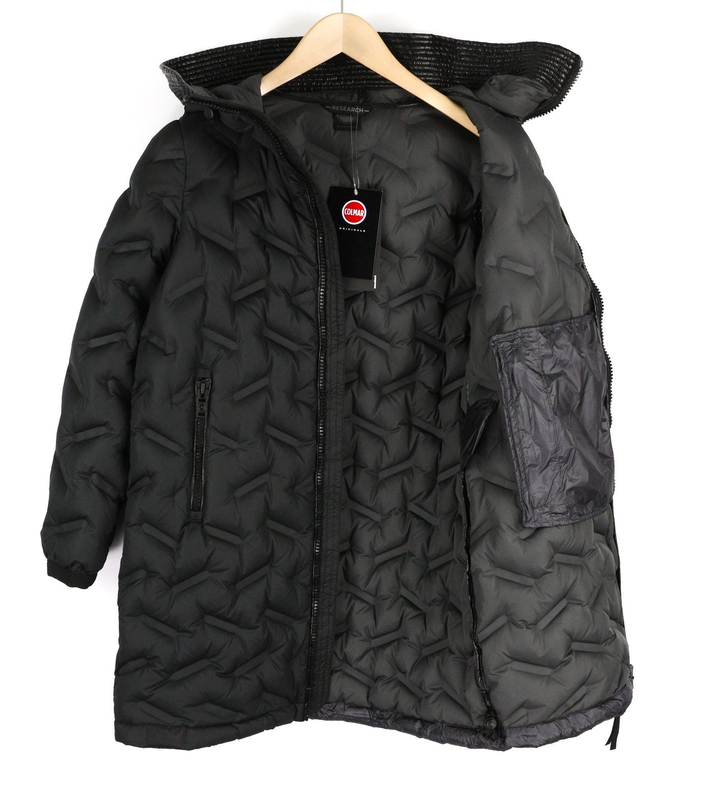 COLMAR 2208 Women Jacket XXS Down Insulated Hooded Zipper Quilted Mid-Length