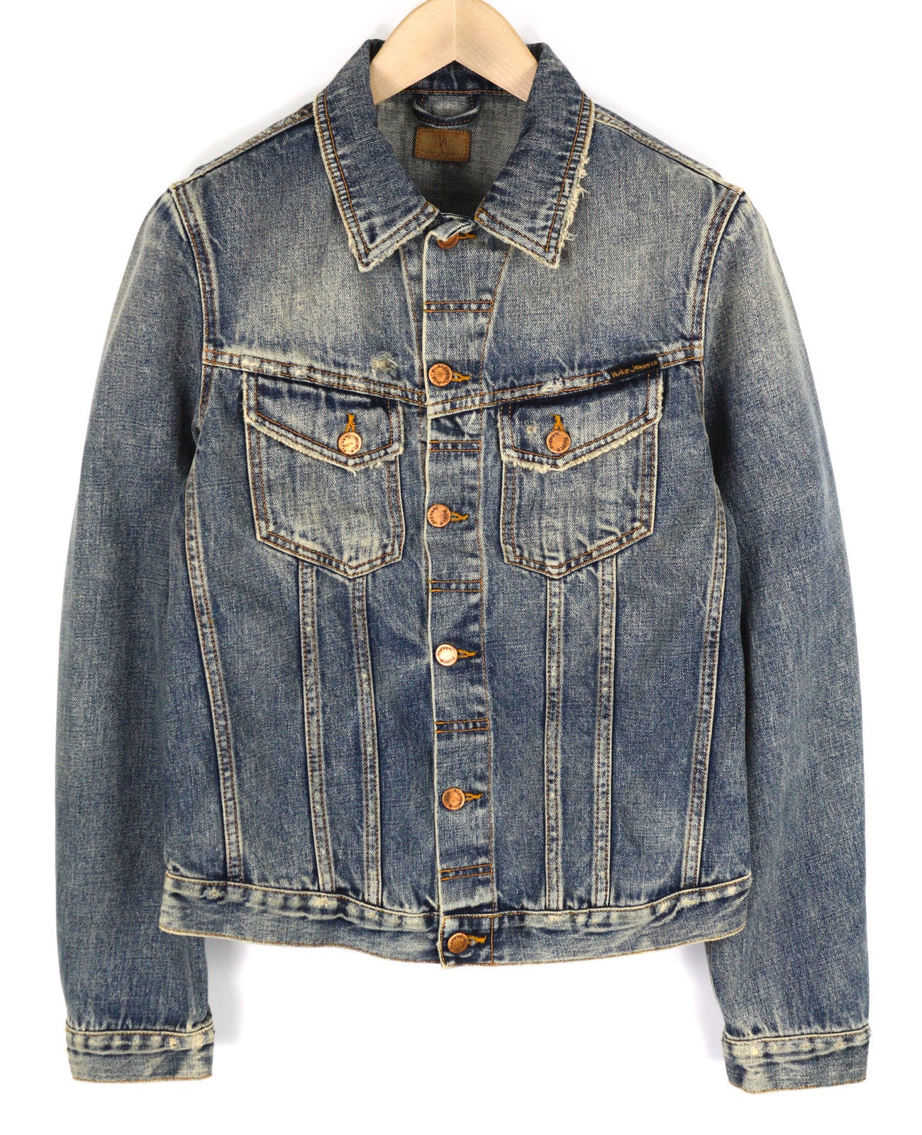 NUDIE Billy Men Jacket S Shimmering Indigo Washed Denim Button Up Logo