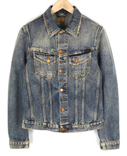 NUDIE Billy Men Jacket S Shimmering Indigo Washed Denim Button Up Logo