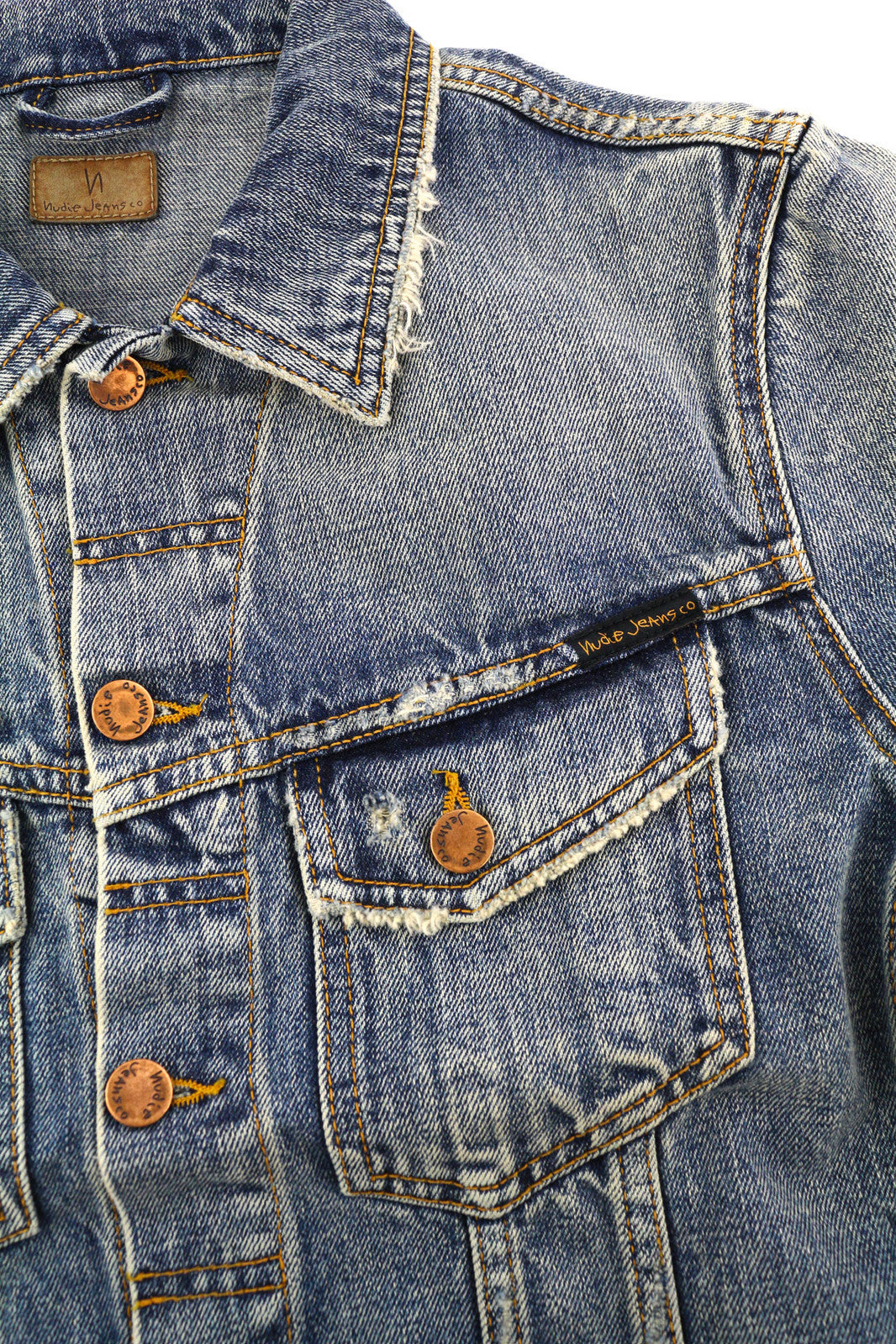 NUDIE Billy Men Jacket S Shimmering Indigo Washed Denim Button Up Logo