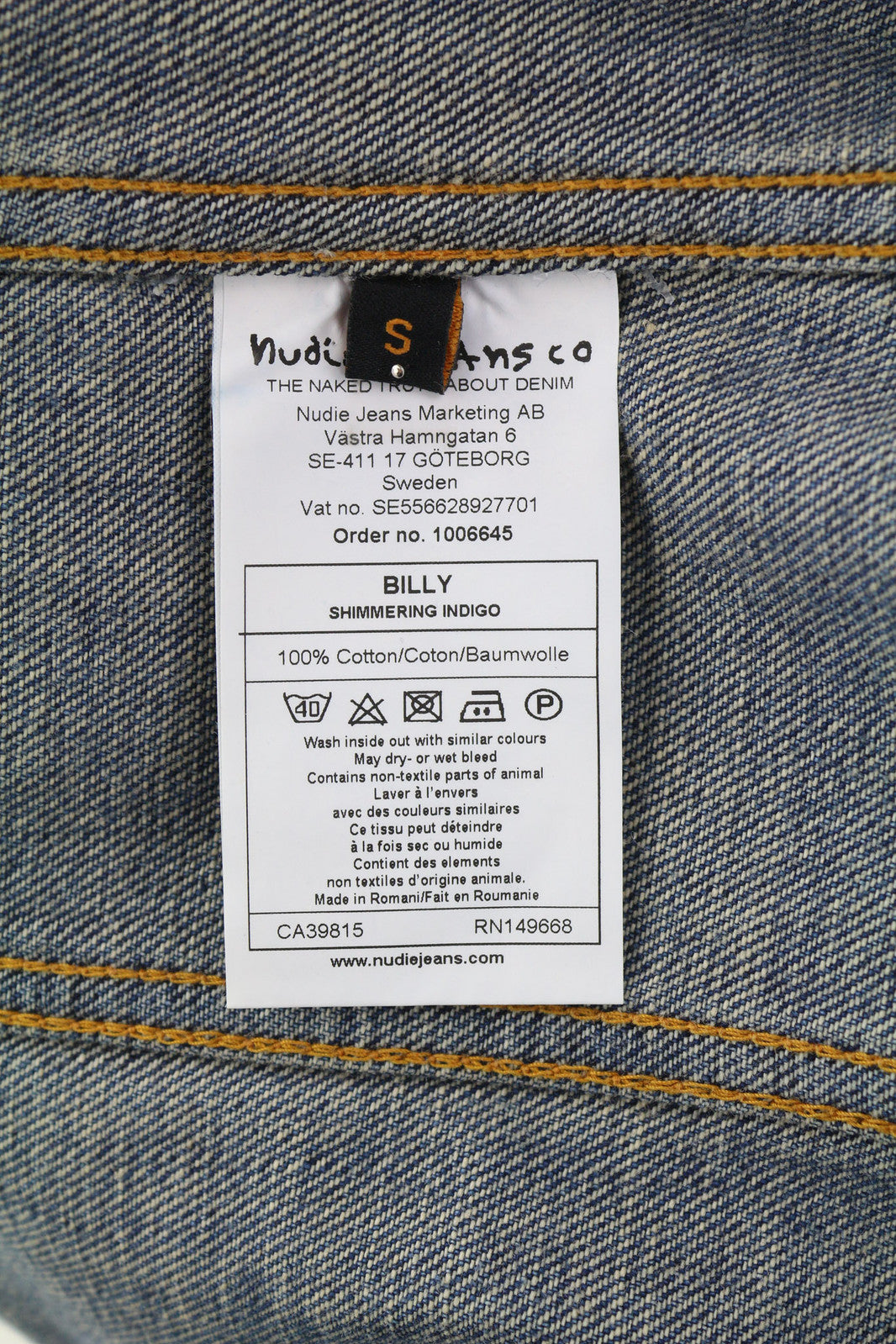 NUDIE Billy Men Jacket S Shimmering Indigo Washed Denim Button Up Logo