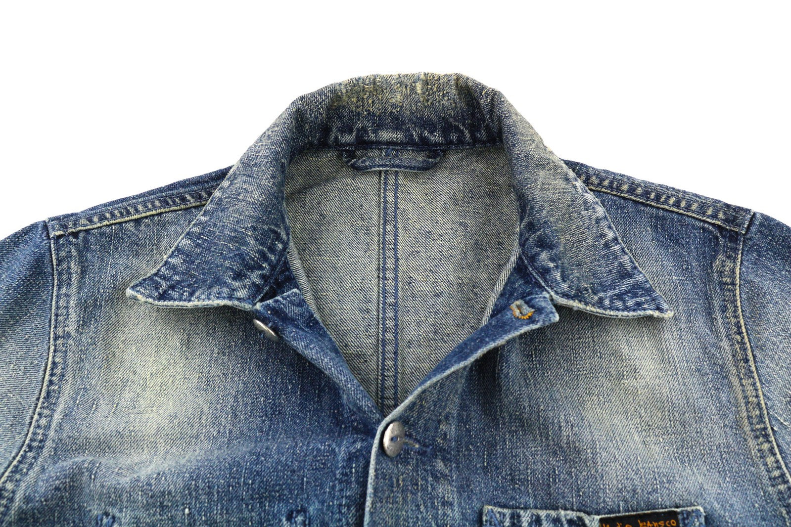 NUDIE Tryggve Men Jacket XS Cosmic Blue Buttoned Washed Blue Neck Logo