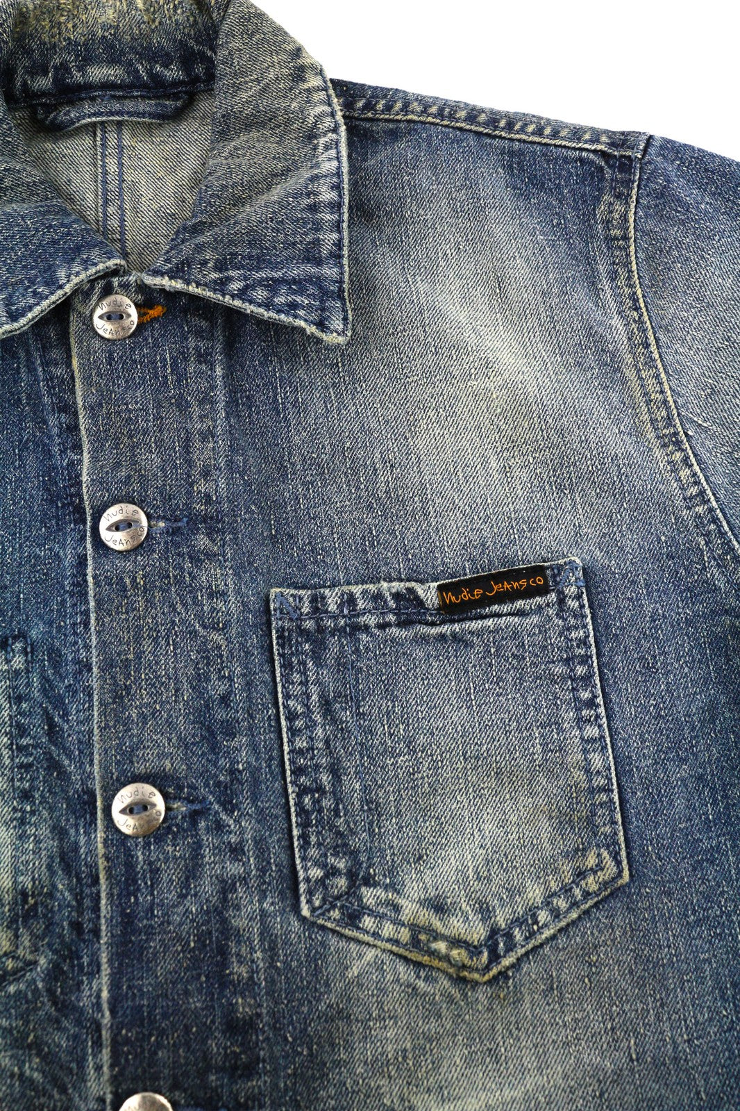 NUDIE Tryggve Men Jacket XS Cosmic Blue Buttoned Washed Blue Neck Logo