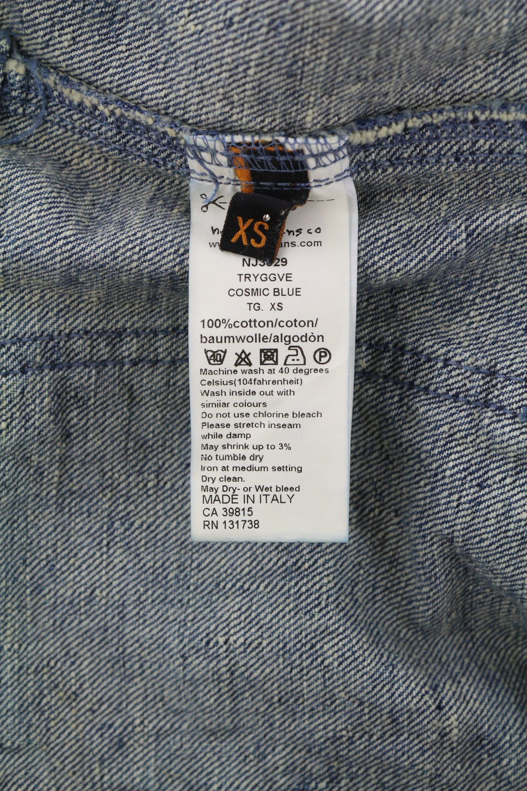 NUDIE Tryggve Men Jacket XS Cosmic Blue Buttoned Washed Blue Neck Logo