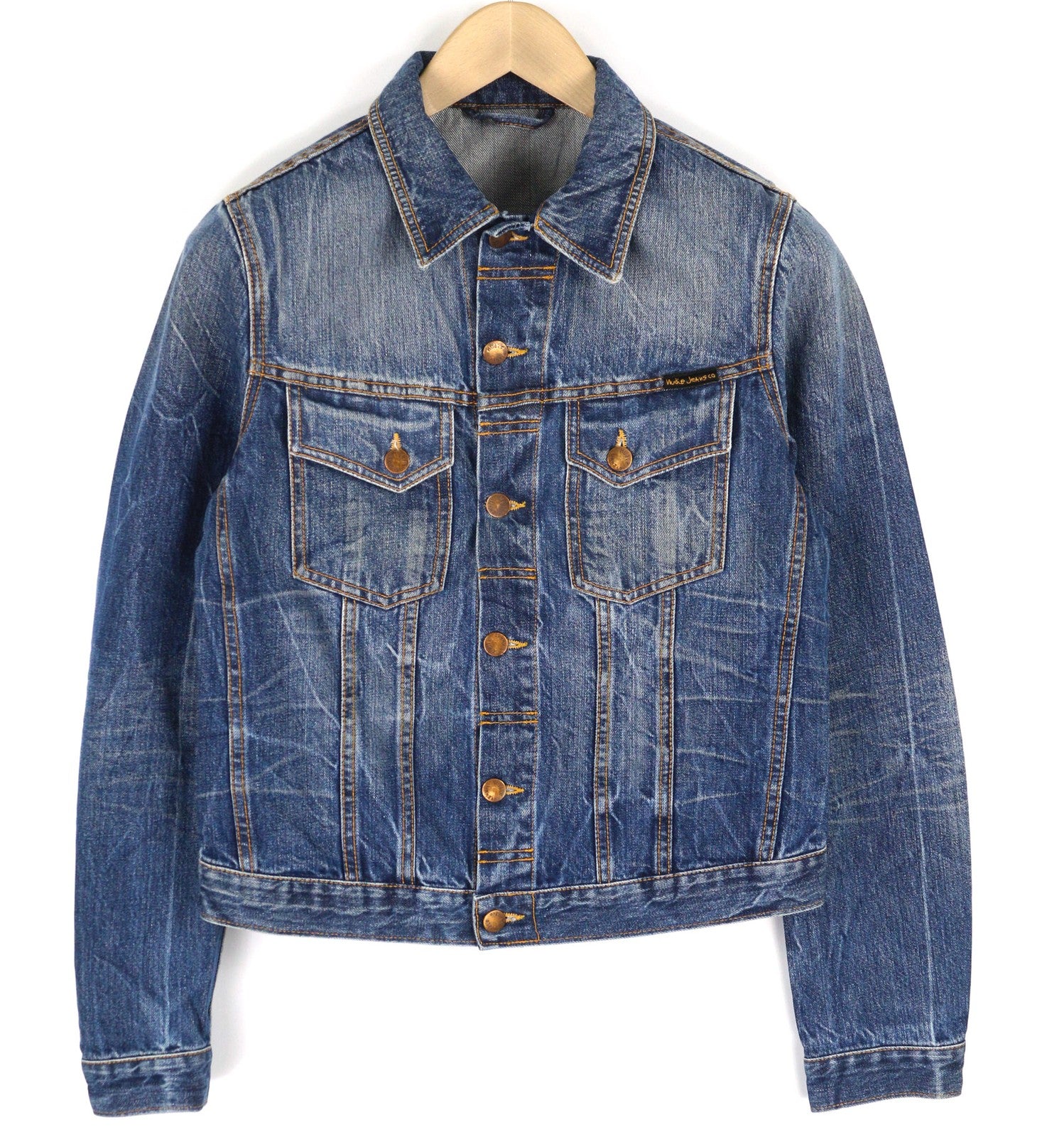 NUDIE Terry Men Jacket S Organic Light Vintage Buttoned Washed Blue Denim