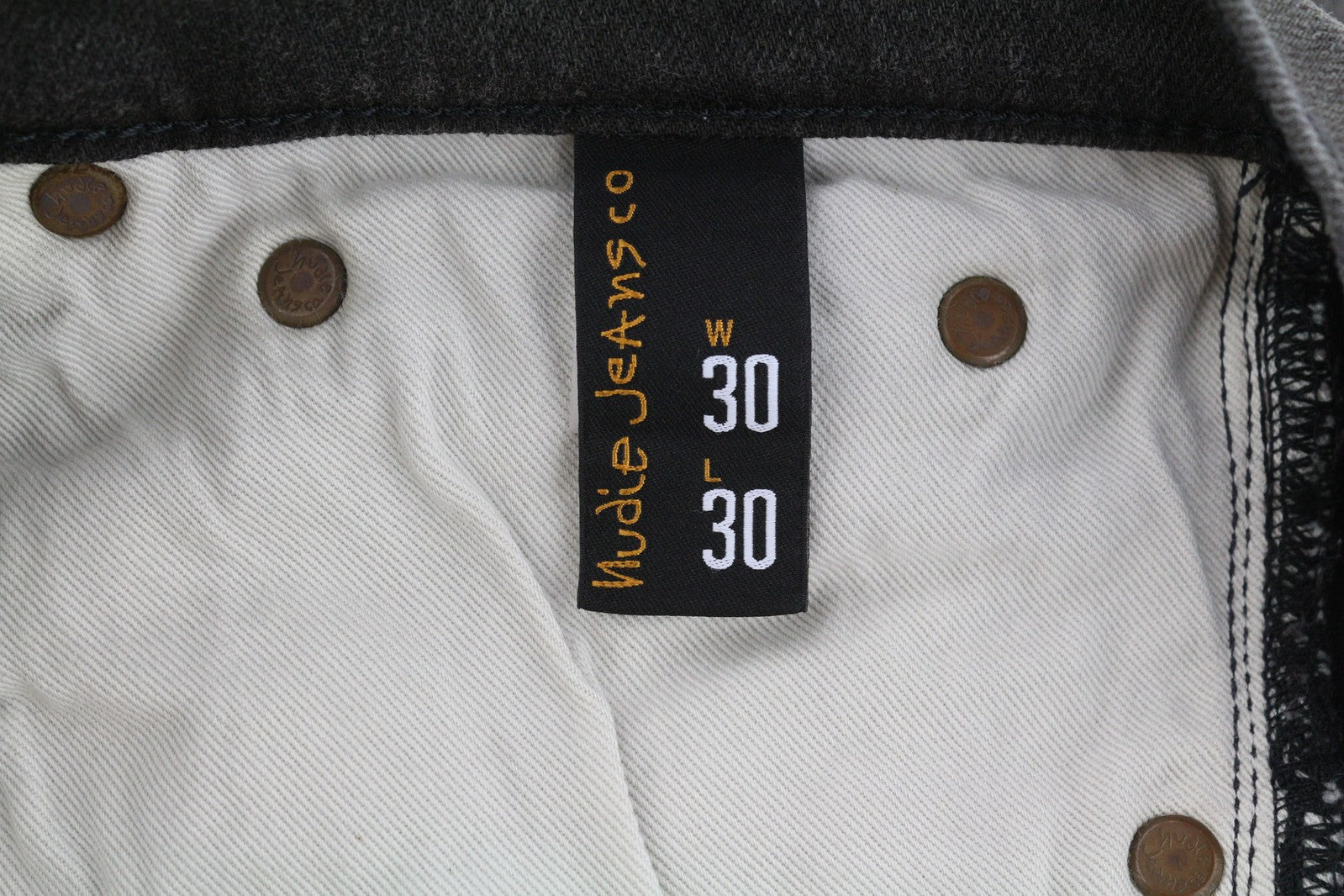 NUDIE Pipe Led Men Jeans W30/L30 Grey Marble Organic Slim Logo Washed Effect