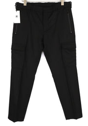 PT TORINO Lamda Men Trousers 52 W35 Black Fleece Wool Blend Cargo Zipped Pockets
