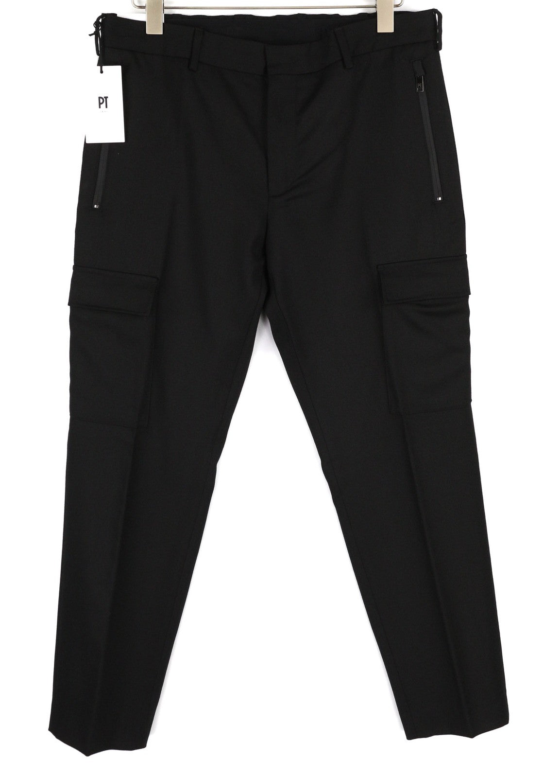 PT TORINO Lamda Men Trousers 48 W33 Black Fleece Wool Blend Cargo Zipped Pockets