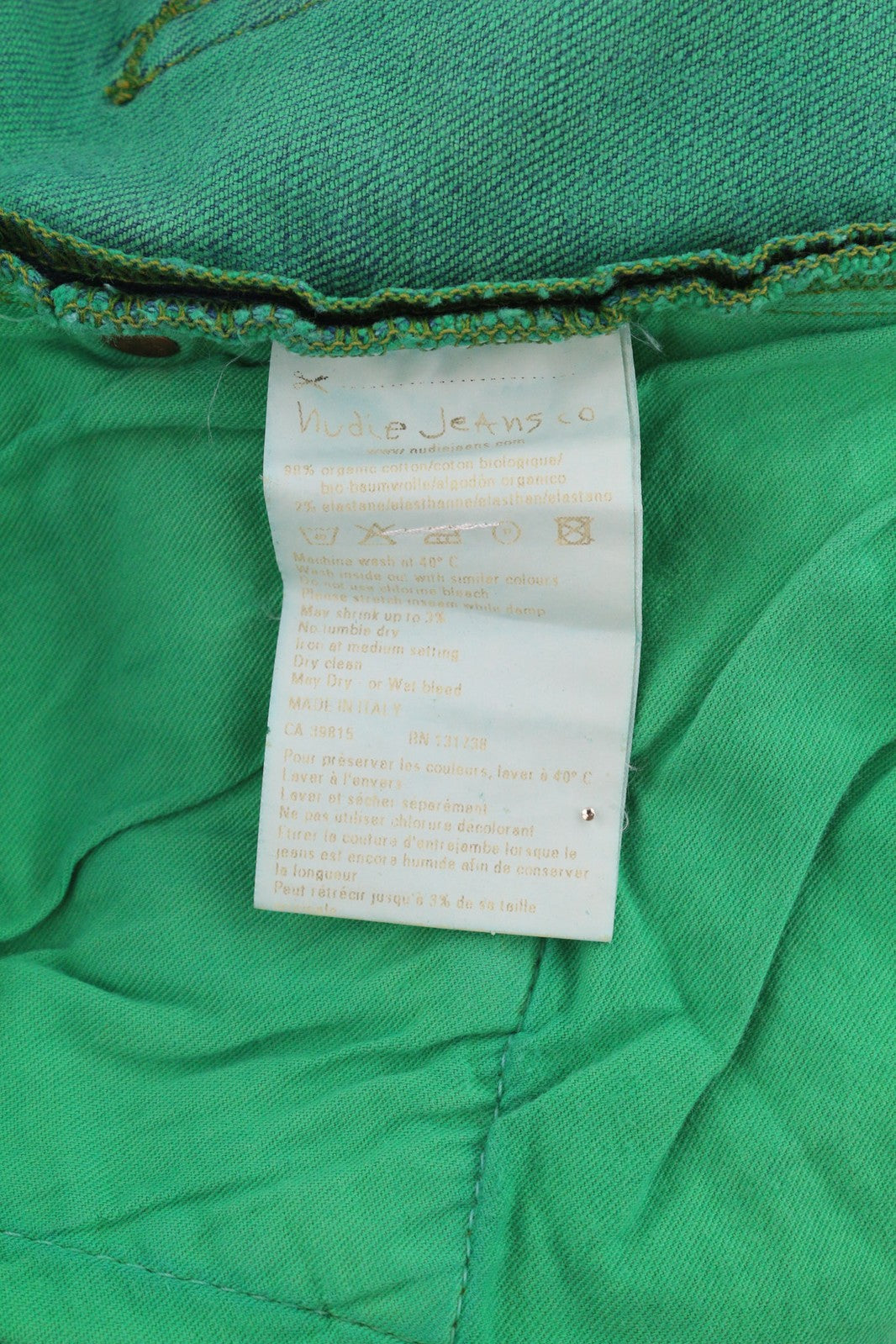 NUDIE High Kai Men Jeans W28/L34 Organic Icon Green Slim Fit Zipped Logo Denim