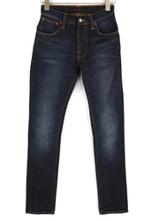 NUDIE Thin Finn Men Jeans W28/L32 Bossa Ozzy Organic Logo Washed Dar Blue Denim