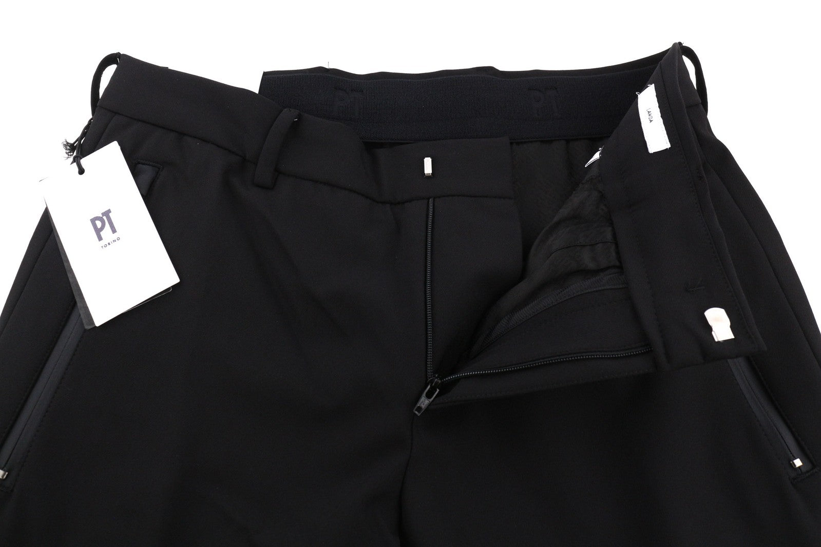 PT TORINO Lamda Men Trousers 46 W29 Black Chino Unfinished Hem Slim Fit Zipper