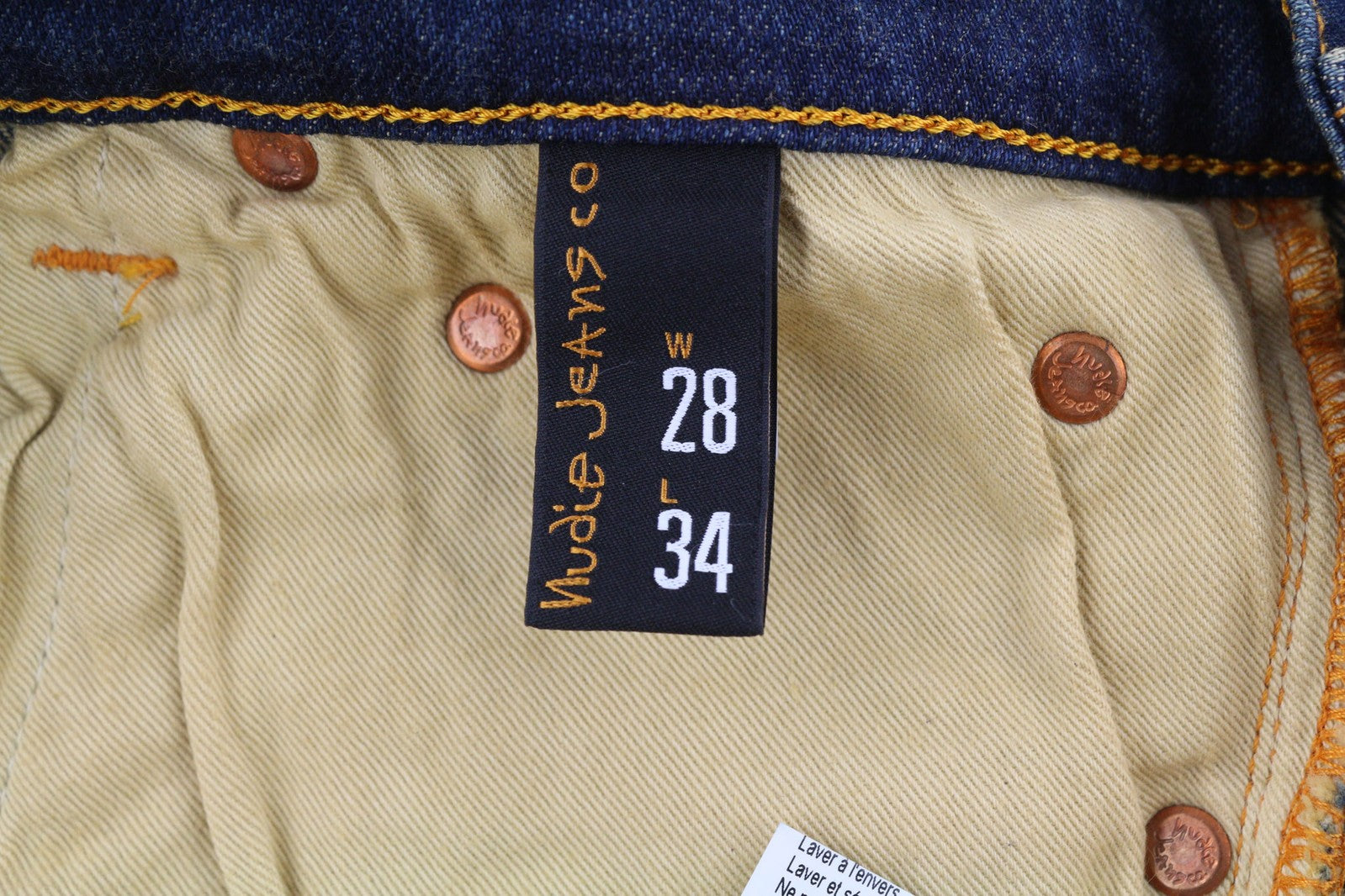 NUDIE Tube Tom Men Jeans W28/L34 Golden Indigo Slim Fit Organic Washed Dark Blue