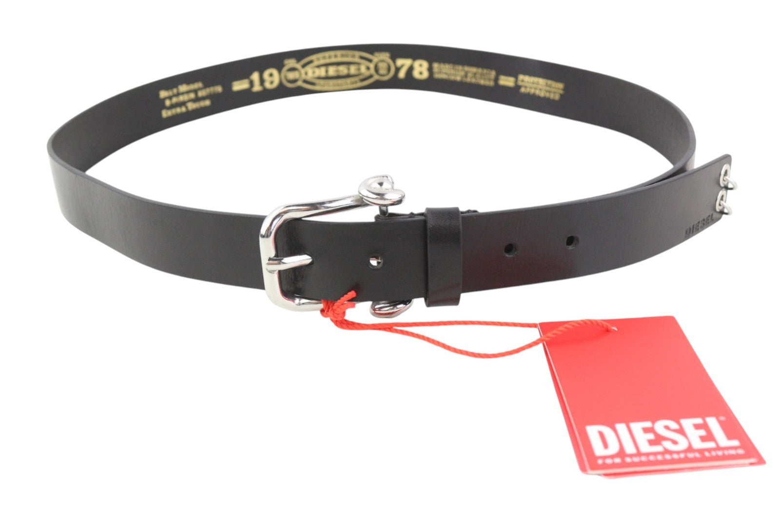 DIESEL B-Pirsin Men Belt 100 CM Black Leather Silver Tone Buckle Leather Casual