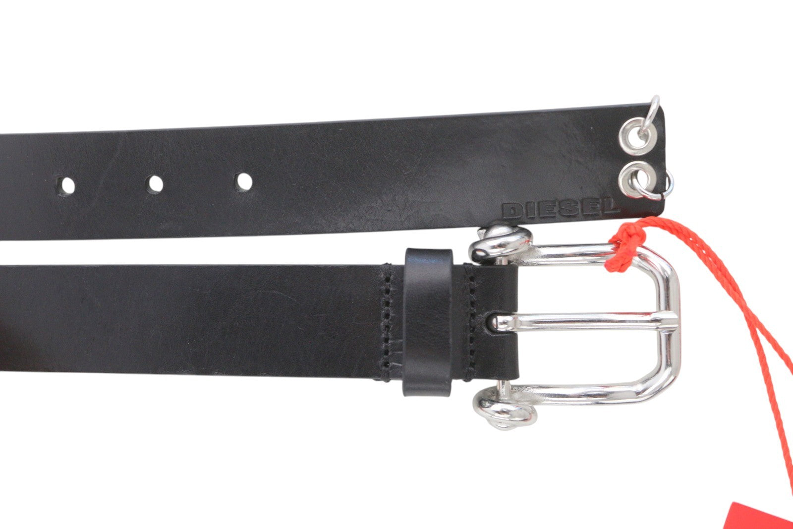 DIESEL B-Pirsin Men Belt 100 CM Black Leather Silver Tone Buckle Leather Casual