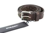 DIESEL B-Ost Men Belt 95 CM Dark Brown Silver Tone Details Buckle RRP€200