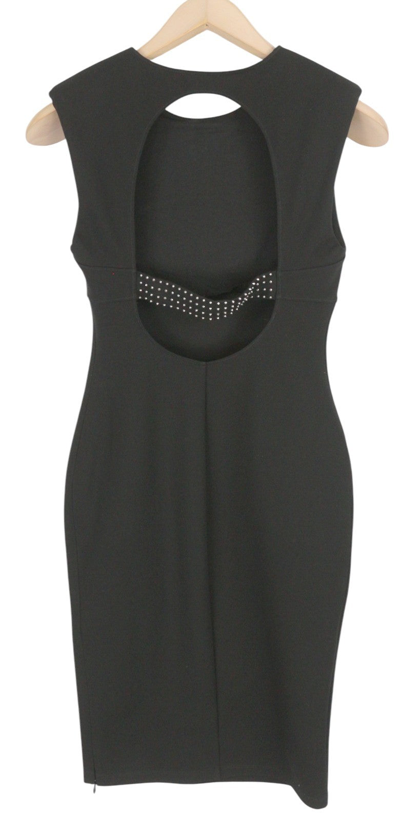 DIESEL Women Dress S Black Sleeveless Cut-Out Back Crew Neck Logo Knee-Length