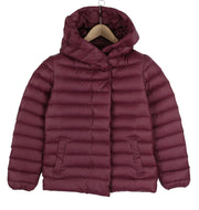 DIESEL Women Jacket S Burgundy Hooded Down Insulated Full Zip Snap Button Puffer